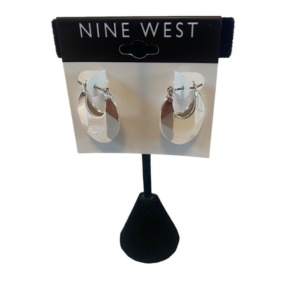 Nine West Bright Silver Toned Huggie Hoops.